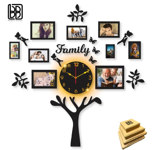 Wooden Wall Clock -3D Family Frame Design