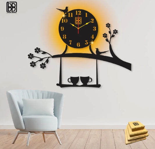 Wooden Wall Clock -3D Flower with Cup Tree
