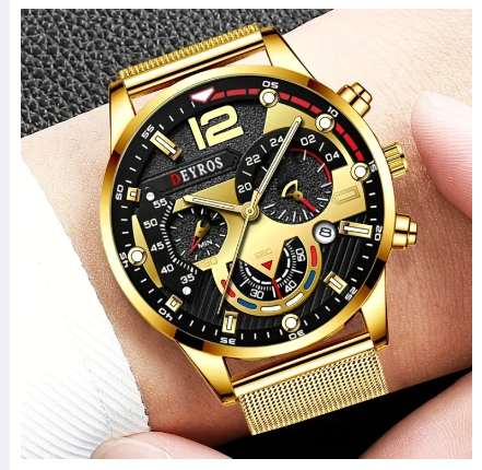 DEYROS Men's Calendar Watch Fashion Business Mesh Strap Quartz Watch Men's Watch